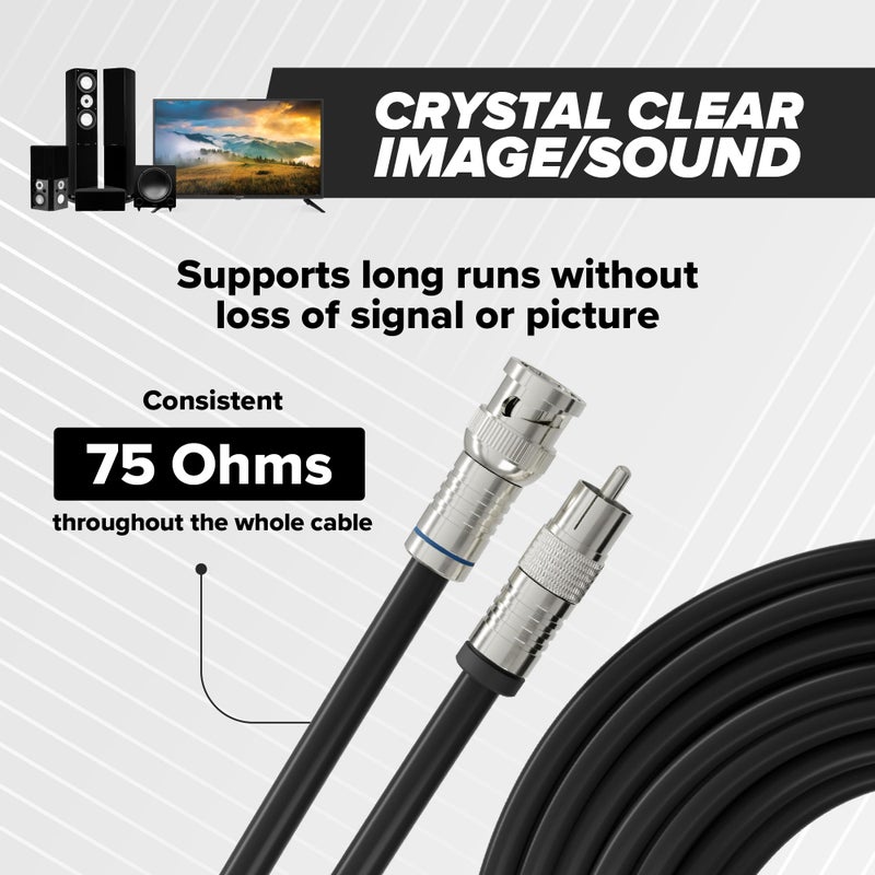 THE CIMPLE CO 9 FT BNC to RCA RG6 Cable - Male BNC to Male RCA Cable - 75 Ohm Coaxial, 50/75 Ohm Connectors, SDI, HD-SDI, CCTV, Camera - Black, 9 ft (2.7 Meters) - Image 5